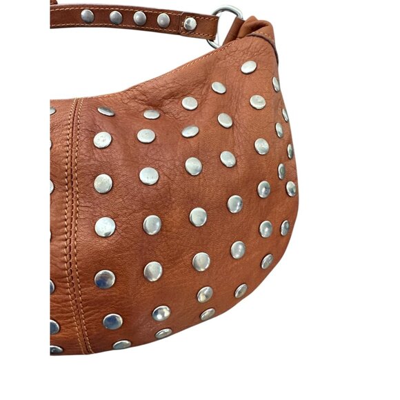 1980s/90s leather handbag with silver metal studs on front and back by Doncaster - Picture 2 of 7